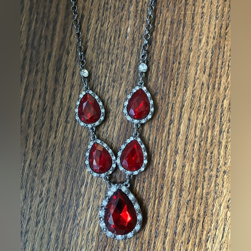 Kohl's Red Teardrop Necklace with Silver Accents NWT